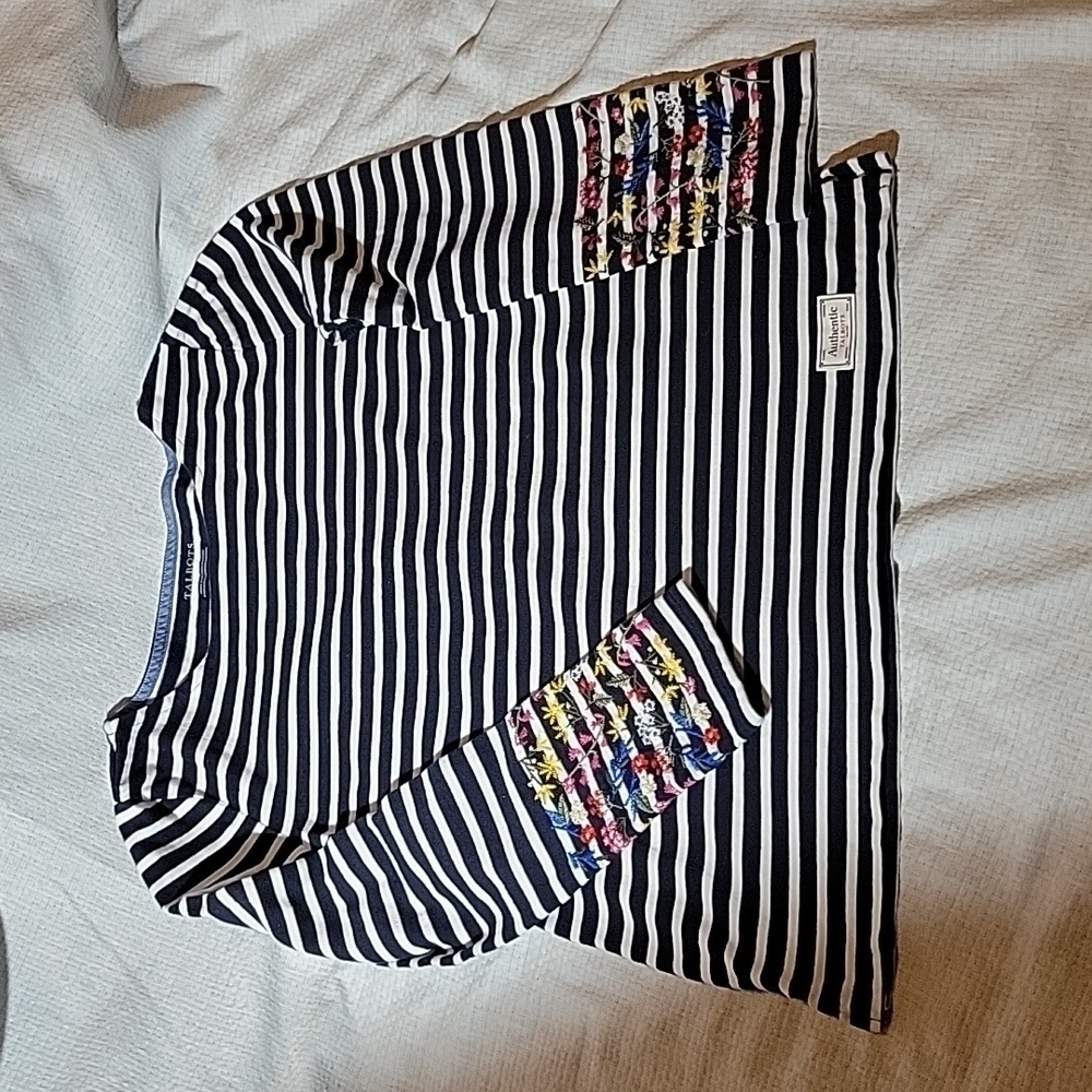 TALBOTS Navy White Striped Long Sleeve Top Blouse Size Medium EUC
